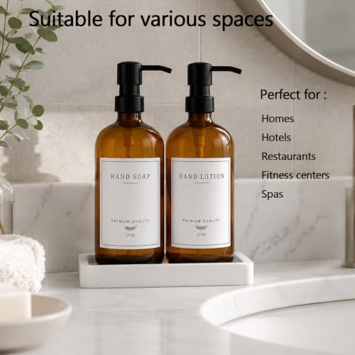 Thick Glass Soap Dispenser (Amber Bottle/Black Pump + Tray + Funnel)