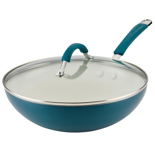 Cucina Ceramic Nonstick Stir Fry Pan and Lid (Wok (11") / Marine Blue)