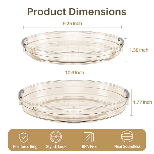 2 Pack Lazy Susan Turntable Organizer for Cabinet (Amber / 2 Pack 10.6in+9.25in)