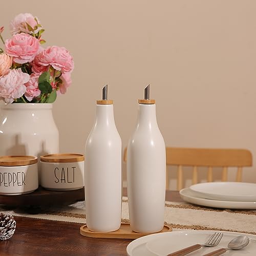 Ceramic Olive Oil Dispenser for Kitchen (White)
