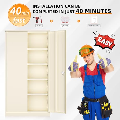 Metal Garage Storage Cabinet (Putty / 72")