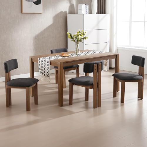 Linen Dining Chairs Set of 4 Modern Farmhouse Kitchen Chairs with Open Low Back Upholstered Wood Side Chairs for Dining Room (Linen, Charcoal / 4 CHAIRS)