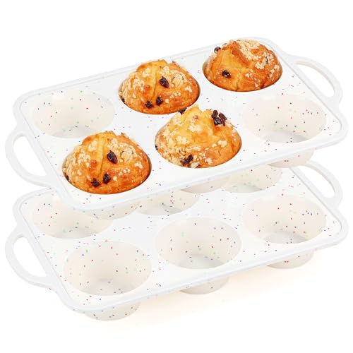 6 Cup Jumbo Muffin Pan for Baking with Metal Frame Nonstick (Cream / 6-Cup Jumbo)