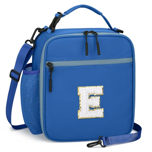 Lunch Box Kids Large Initial Insulated Lunch Bag for Girls (Blue / E)