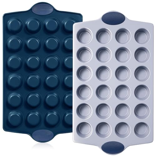 Ceramic Mini Muffin Pan (Blue / 24 Cup Mini Muffin Pan (2 pack))