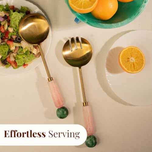 Resin Metal Salad Servers (12 x 3 inches / Pink and Sage)