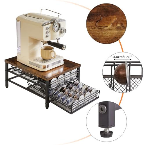 2 Tie Coffee Pod Drawer for Nespresso Vertuo Pods (80 Pods Nespresso / Rustic Brown)
