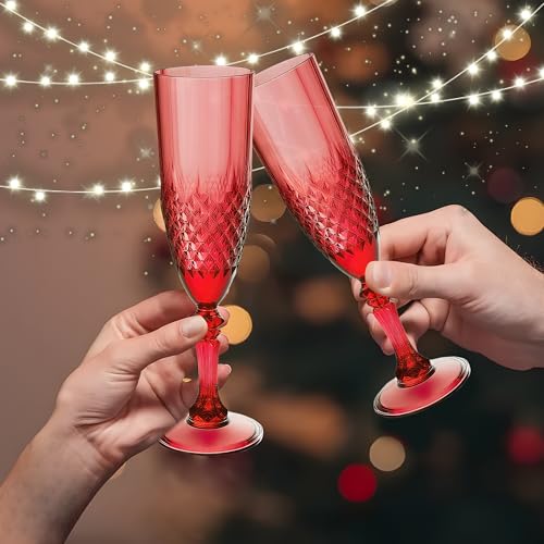 48 Pack Plastic Champagne Flutes (Dark Red)