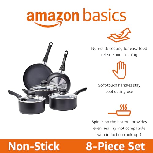 Non Stick Kitchen Cookware 8 (8-Piece Set, Non-Induction)