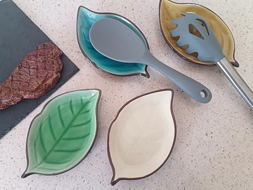 Ceramic Spoon Rest for Stove Top & Kitchen Counter Cooking Spoon Holder for Stove (A, Cream White)
