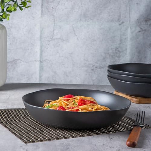 9.75'' Ceramic Large Pasta Bowls (Matte Black / Set of 4)