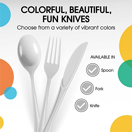 White Plastic Knives 200 Pcs White Knives Disposable Utensils Heavy Duty Plastic Cutlery Set Disposable Cutlery Sets Flatware Sets Silverware Set Party Supplies & Party Tableware (White / Knives)