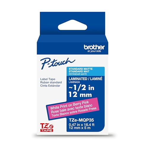 Genuine P Touch TZe White Print on Berry Pink Label Tape (White on Berry Pink / 12mm (0.47”) / Pack of 1)
