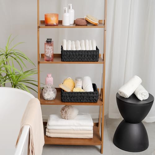 Wicker Storage Baskets for Shelves (Black / 11¼"L x 7½"W x 3½"H)
