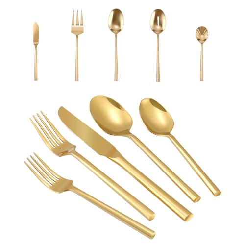 Gold Silverware with Hexagon Handle 65 (Gold / 65 Pcs)