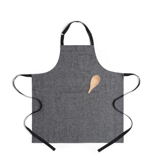 100% Pure Linen Apron Black (Chambray Black / 33 X 30 Inch)