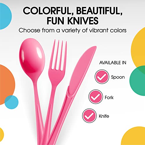 Hot Pink Plastic Knives 200 Pcs Hot Pink Knives Disposable Utensils Heavy Duty Plastic Cutlery Set Disposable Cutlery Sets Flatware Sets Silverware Set Party Supplies & Party Tableware (Cerise / Knives)