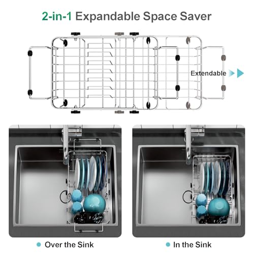 Small Over the Sink Dish Drying Rack (Silver / For 10"-30"W Sink, Expandable | 9"W Rack)
