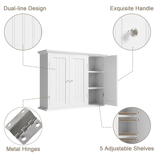 Laundry Cabinet with 3 Doors and Adjustable Shelves (White / 9.06"D x 31.1"W x 23.4"H)