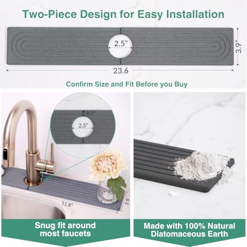 Drying Stone Faucet Tray for Kitchen Sink (Dark Gray / 23.6" x 3.9")