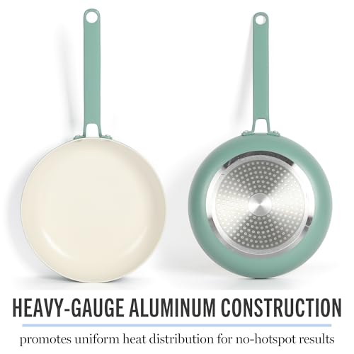 Emmeline Premium Nonstick PFA Free Ceramic Interior 12 Piece Heavy Gauge Enamel Aluminum Pots and Pans Cookware Set (12-Piece Cookware Set / Teal)