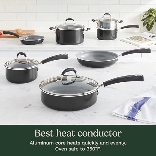 11 Piece Nonstick Cookware Set (Black w/Grey Interior / Cookware Set)