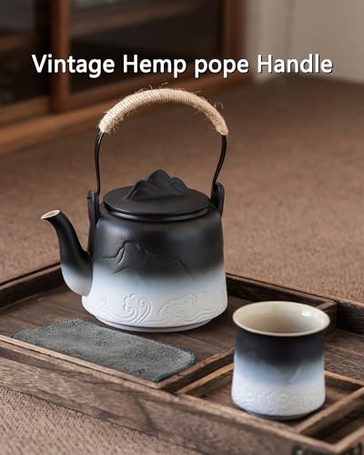 Ceramic Teapot with Infuser (Black/White / 33.8oz Teapot)