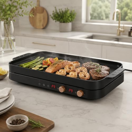 Portable Induction Cooktop 2 Burner with Griddle Pan (Double Induction Cooktop with Griddle Pan)