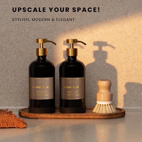 Hand and Dish Soap Dispenser for Kitchen and Bathroom (Gloss Black Bottle / Brushed Gold Pump)