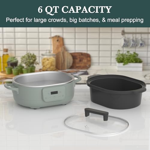 6 Quart Programmable Slow Cooker Removable Healthy Nonstick Pot (Olive)