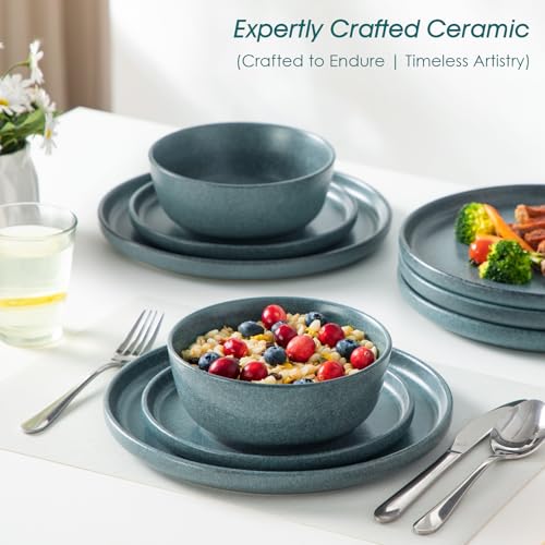 Plates and Bowls Sets (Smoky Teal / 18 Pcs (Service for 6))