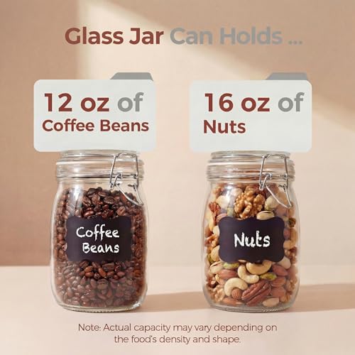 32 oz Round Glass Jars with Airtight Lids (32 floz Set-4Pack)