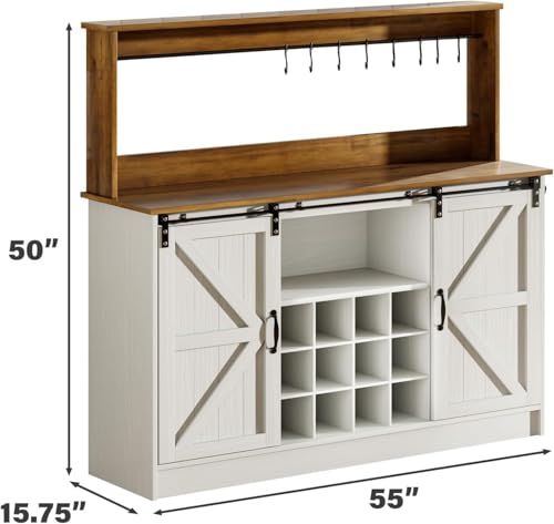 55" Farmhouse Coffee Bar Cabinet with Storage Hutch (55Inch / White)