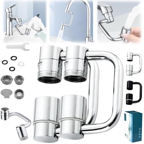 Universal Sink Faucet 1440° Rotatable Faucet Aerator Extension (2*Silver)