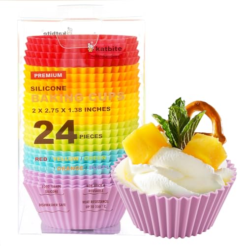 Silicone Cupcake Liners 24 Pack (Rainbow Color 24)