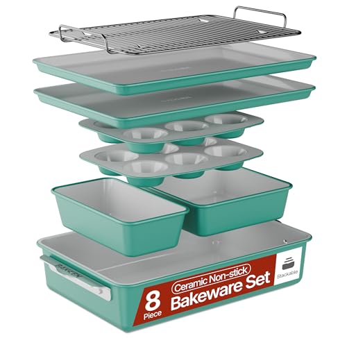 Bakken 8 Piece Stackable Bakeware Set (Teal)