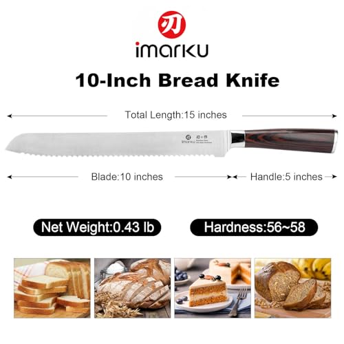Bread Knife 10 In German Professional Homemade Bread Slicing Knife (Dark Brown)