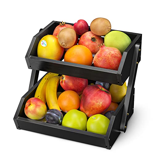 2 Tier Fruit Basket for Kitchen Counter (Black / 2-Tier)