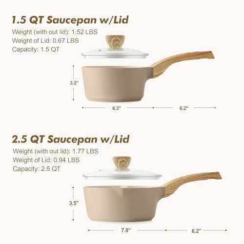 1.5 & 2.5 Quart Ceramic Sauce Pan Sets with Lid (Ceramic Taupe / 1.5 + 2.5 Quarts)