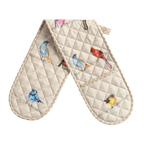 Double Oven Mitts 100% Cotton Double Oven Glove (003 - Birdies on Wire / 7" x 35" (Double Oven Mitt))