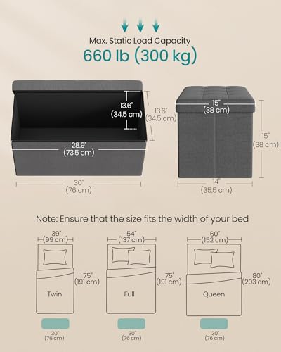 30 Inches Folding Storage Ottoman Bench (Dark Gray / 15"D x 30"W x 15"H (without Flipping Lid))