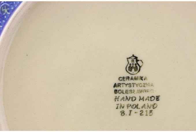 Polmedia Polish Pottery Round Baker with Handles - Blue Poppies Pattern Handmade in Boleslawiec Poland by Ceramika Artystyczna + Certificate of Authenticity