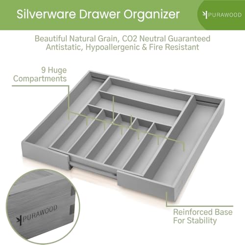 Bamboo Drawer Organizer (Grey / 9 Slot)