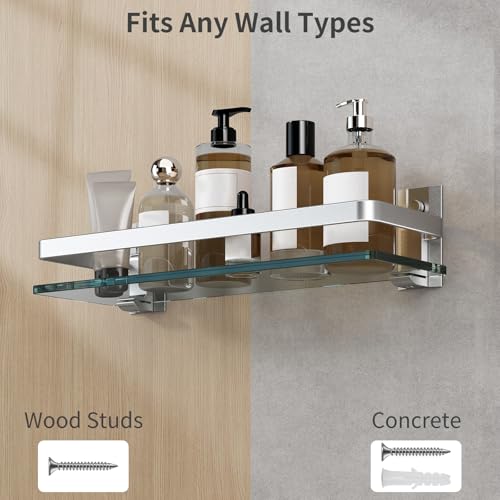 Clear Tempered Glass Wall Shelf (Silver / Single Shelf)