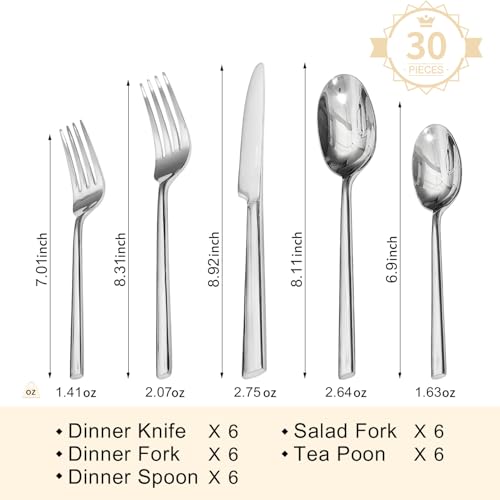 Silverware Set for 6 (30-Piece / Silver)