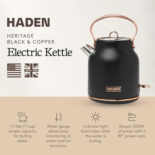Heritage 1.7 Liter Stainless Steel Electric Kettle (Black & Copper)