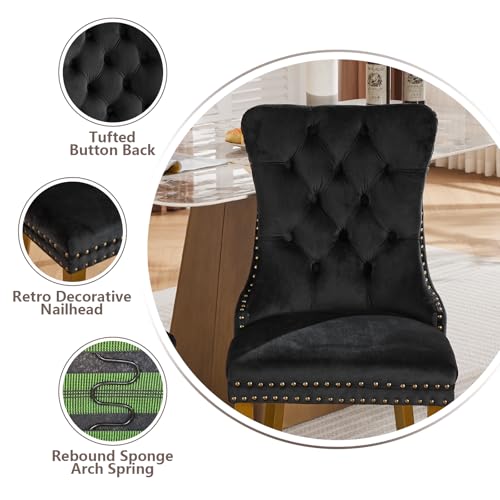 Black Velvet Dining Chairs Set of 2 (Classic Black)