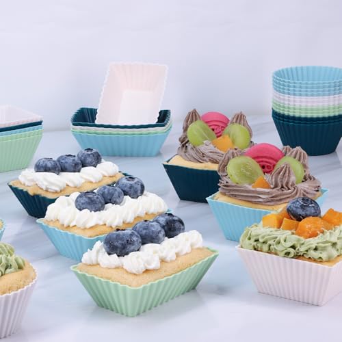 24Pack Silicone Muffin Baking Cups Cupcake Liners Lunch Box Bento Dividers (Neutral Colors / Large Size)