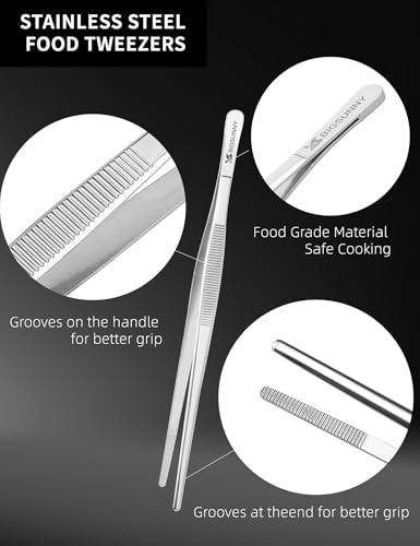 2 Pcs 8.5 Inch Kitchen Tweezers Fine Tweezer Tongs (8.5" Tweezers - 2 Piece Set)