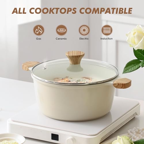 Ceramic Nonstick Stock Pot with Lid (4.5 Quarts / Antique White)